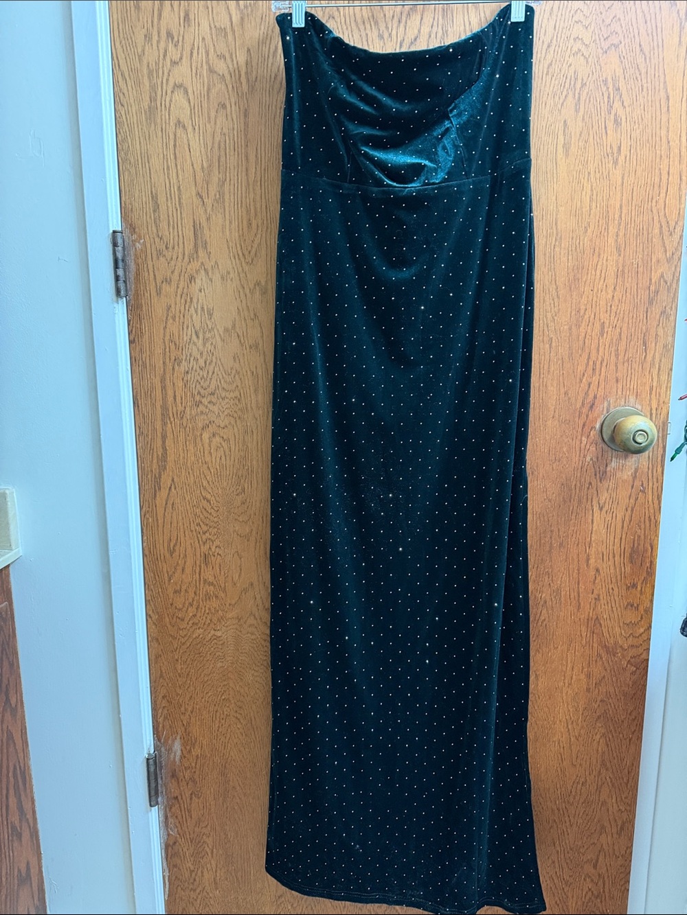 Elegant Black Velvet Maxi Dress with Rhinestone Dots
